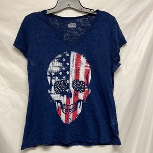 Made in the USA Glitter Patriotic Skull Tee SZ XL